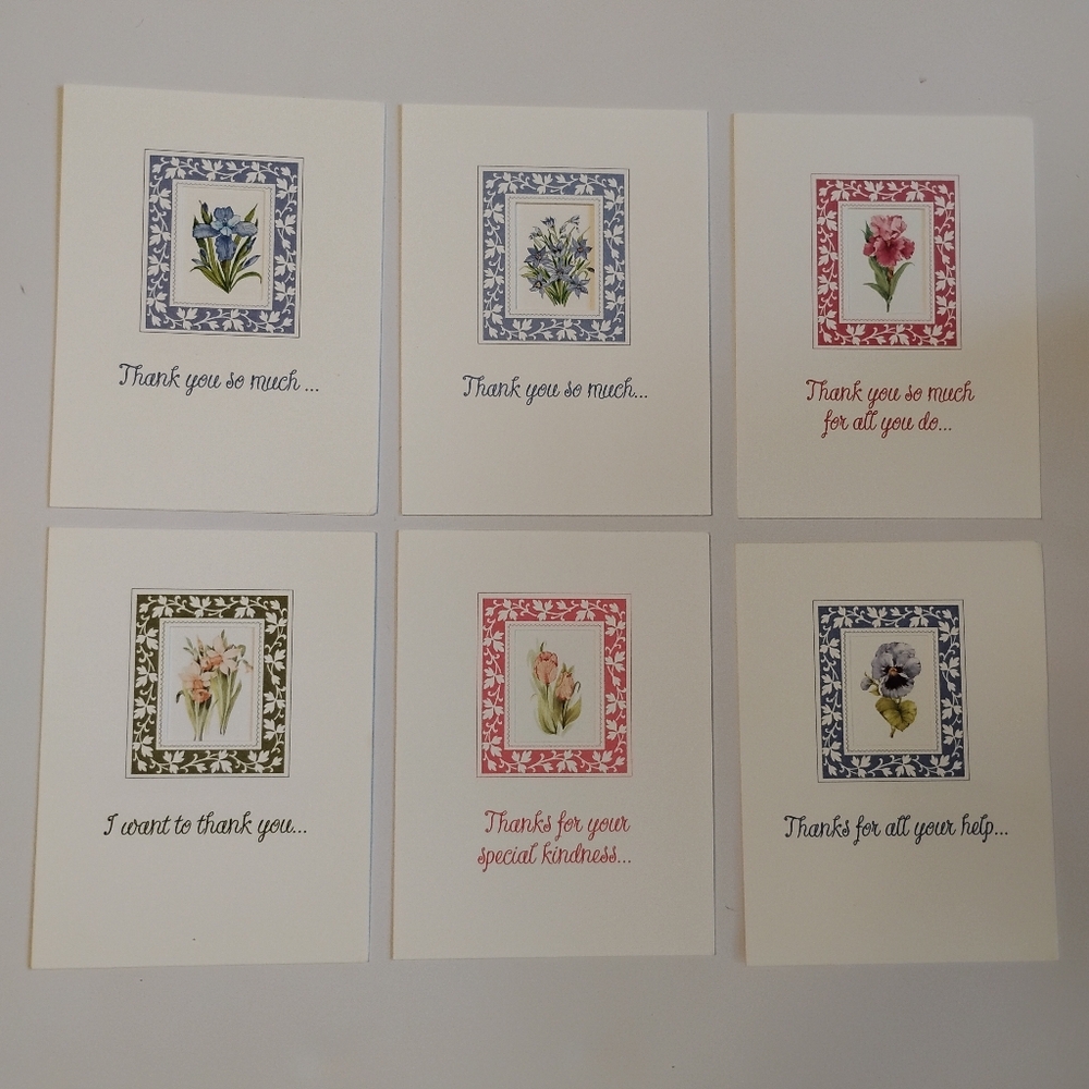 Thank You Cards with Envelopes (Set of 6), Floral Designs, Pre-owned